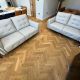 Herringbone flooring living room